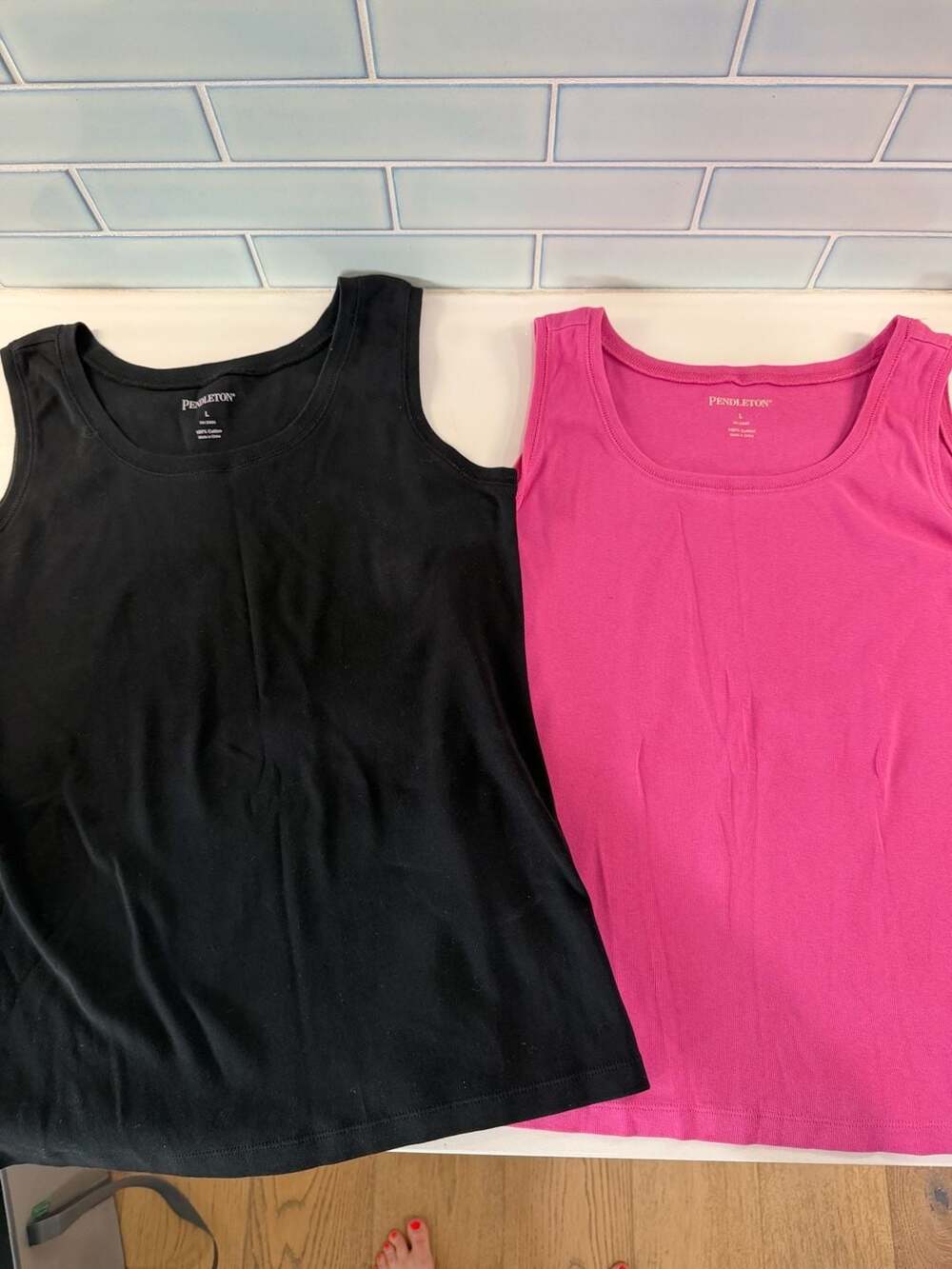 Pendleton Women's Cotton Tank Top Bundle, Black and Pink, Size Large